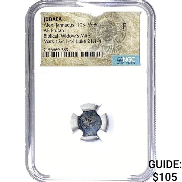 Judaea Alex, Jannaeus 103-76 BC Bronze Purtah NGC F