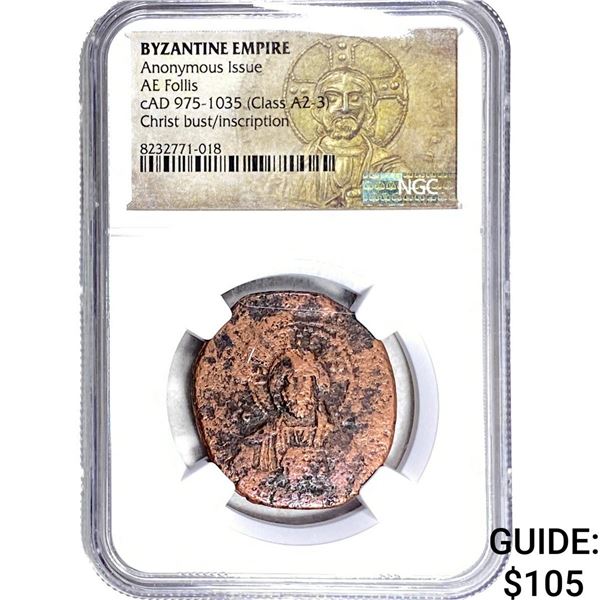 Byzantine cAD 975-1035 AD Bronze Follis NGC
