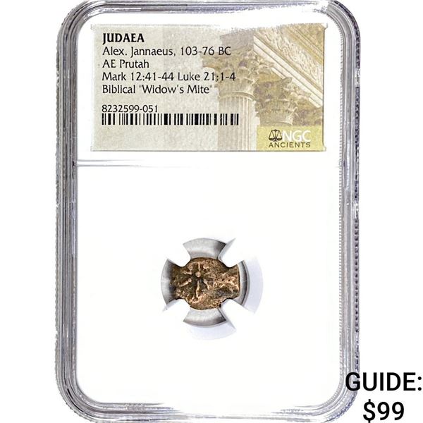 Judaea Alex, Jannaeus 103-76 BC Bronze Purtah NGC