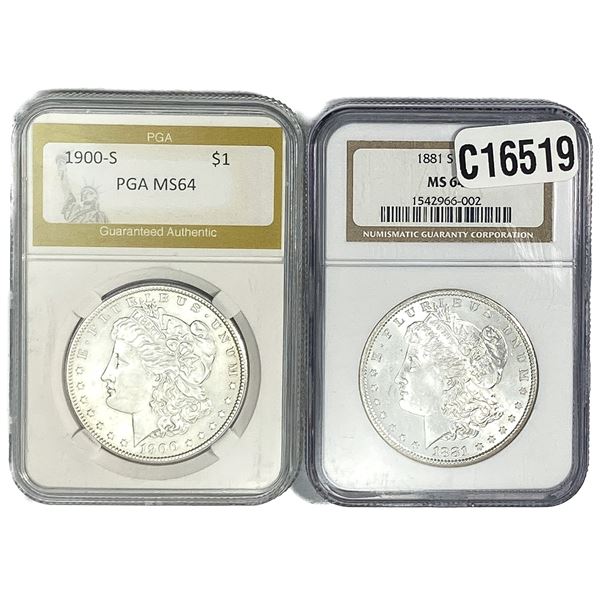 [2 Coins] 1881-1900 Morgan Silver Dollar PGA/NGC MS64