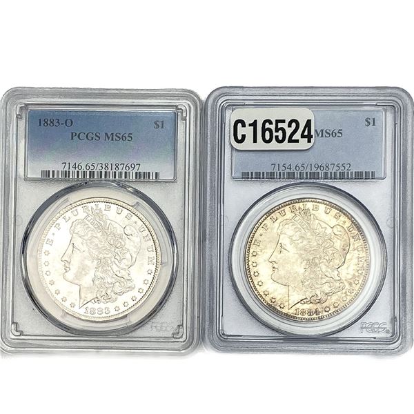 [2 Coins] 1883-1884 Morgan Silver Dollar PCGS MS65
