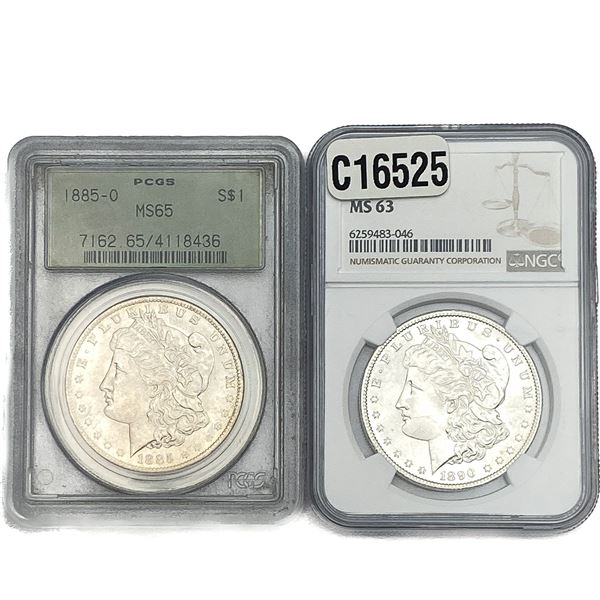 [2 Coins] 1885-1890 Morgan Silver Dollar PCGS/NGC MS63-65