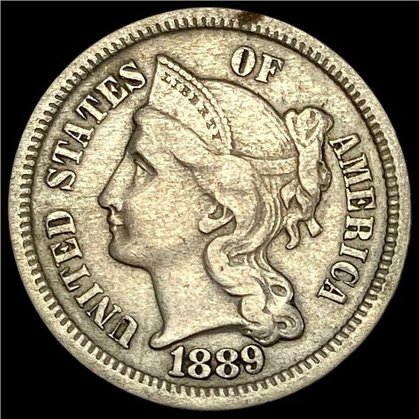 1889 Nickel Three-Cent Piece NEARLY  UNCIRCULATED