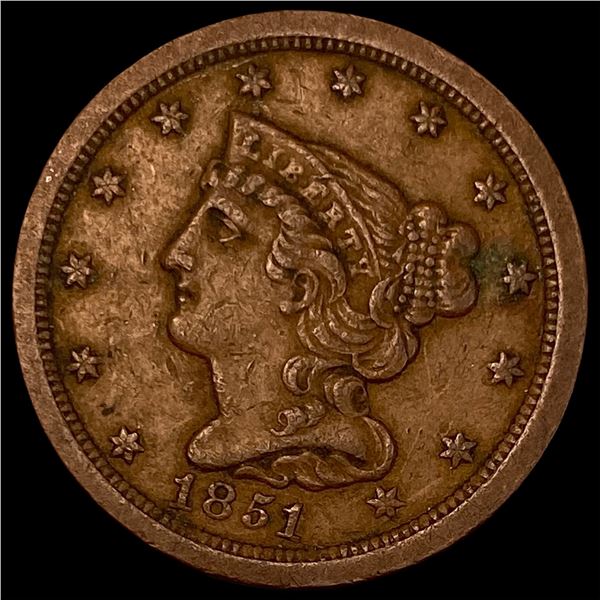 1851 Braided Hair Half Cent NEARLY  UNCIRCULATED