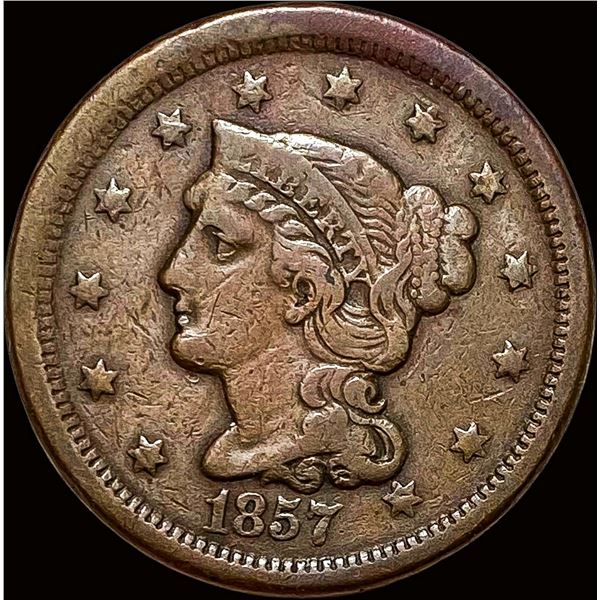 1857 Braided Hair Large Cent LIGHTLY  CIRCULATED