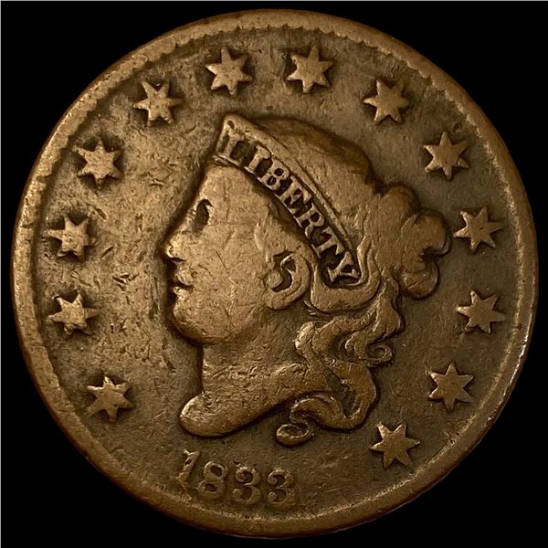 1833 Coronet Head Large Cent   NICELY  CIRCULATED