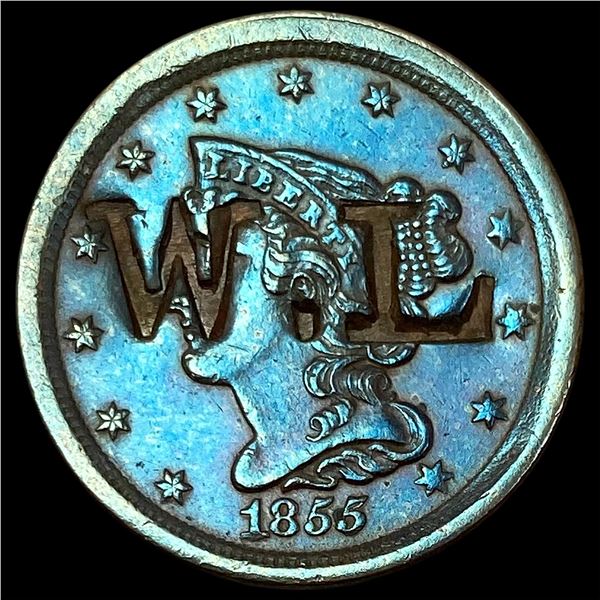 1855 Braided Hair Half Cent (Counterstamped).   HIGH GRADE