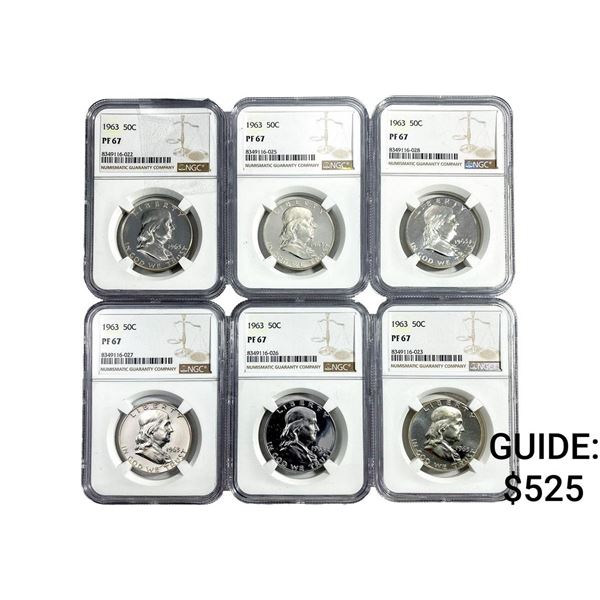 [6 Coins] 1963 Franklin Half Dollar NGC PF67