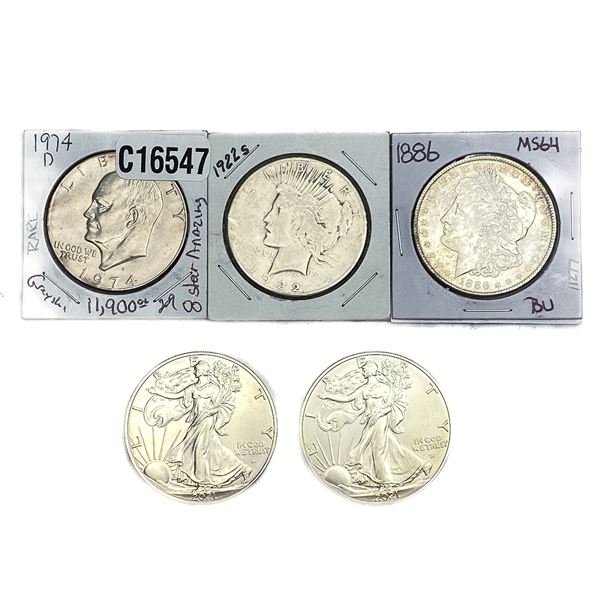 [4 Coins] 1886-1974 Various Silver Dollars