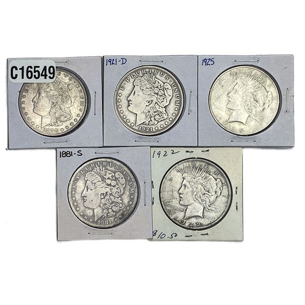 [5 Coins] 1878-1925 Various Silver Dollars