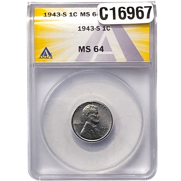 1943-S Wheat Cent ANACS MS64