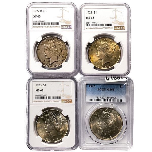 [4 Coins] 1922-1923 Silver Peace Dollar NGC/PCGS