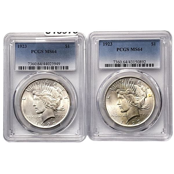 [2 Coins] 1923 Silver Peace Dollar PCGS MS64
