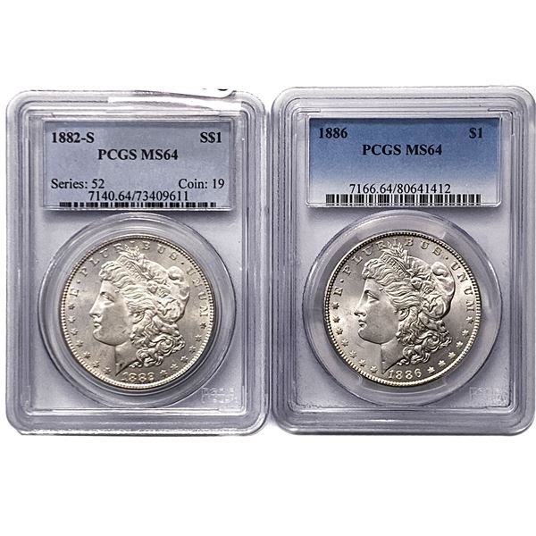 [2 Coins] 1882-1886 Morgan Silver Dollar PCGS MS64