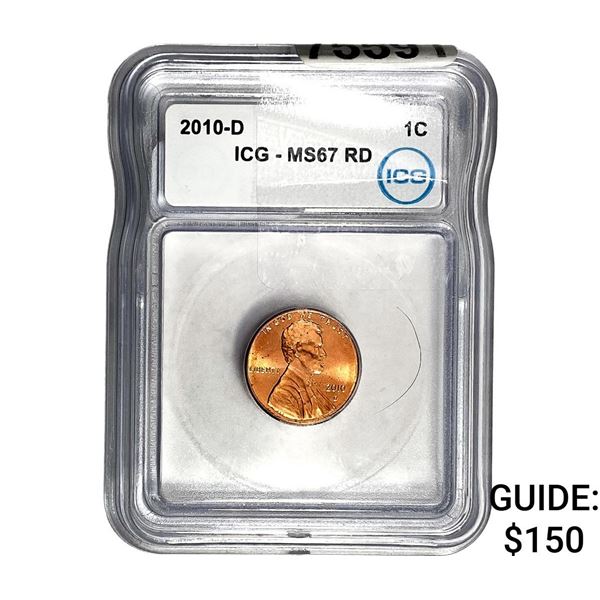 2010-D Lincoln Shield 1C ICG MS67 RD