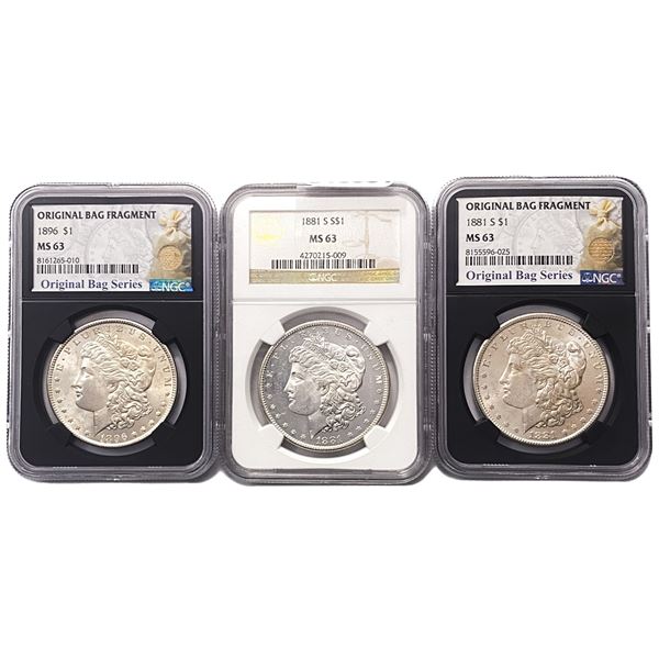 [3 Coins] 1881-1896 Morgan Silver Dollar NGC MS63