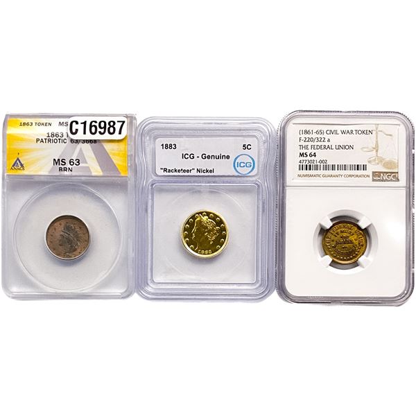 [3 Coins]1861-1883 U.S. Token Racketeer Nickel Lot