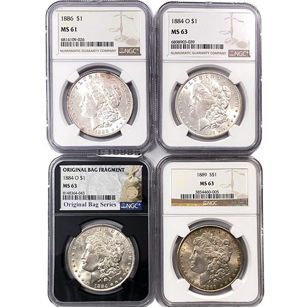 [4 Coins] 1884-1889 Morgan Silver Dollar NGC MS61-63
