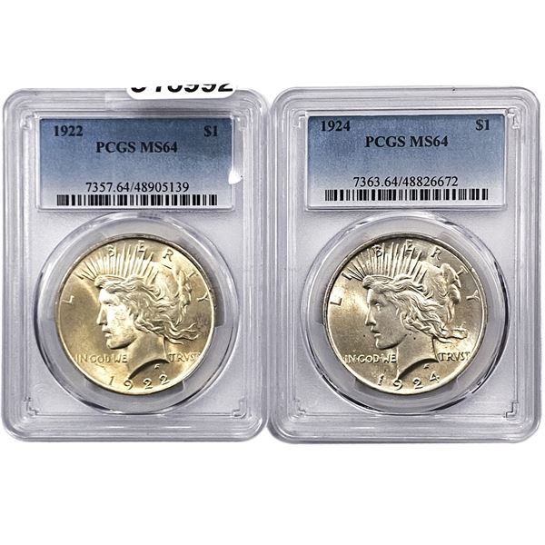 [2 Coins] 1922-1923 Silver Peace Dollar PCGS MS64