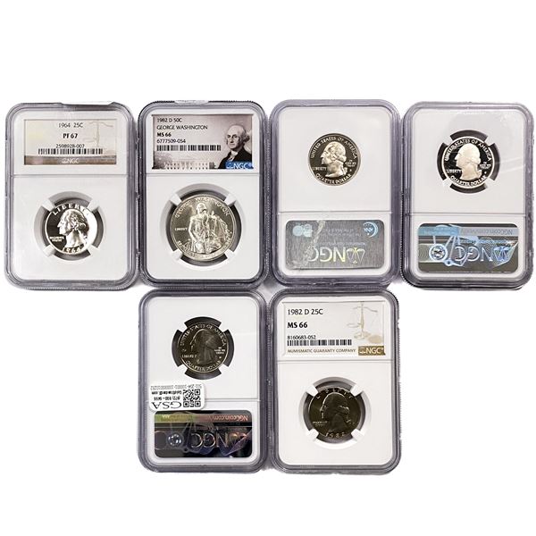 [6 Coins] 1964-2020 U.S.  Quarter&Half Dollar Lot NGC