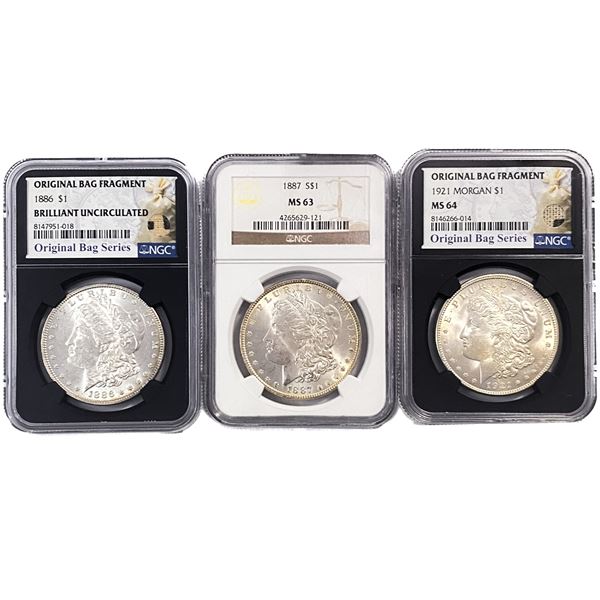 [3 Coins] 1886-1921 Morgan Silver Dollar NGC BU/MS