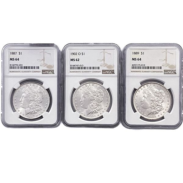 [3 Coins]1887-1902 Morgan Silver Dollar NGC MS62-64