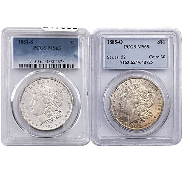 [2 Coins] 1881-1885 Morgan Silver Dollar PCGS MS65