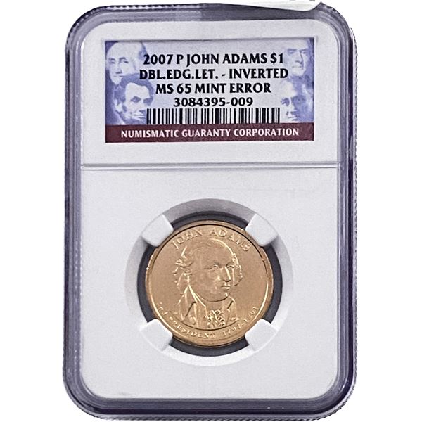 2007-P John Adams $1 DBL.Edg.Let-Inverted NGC MS65