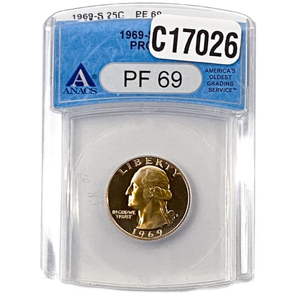 1969-S Washington Silver Quarter ANACS PF69