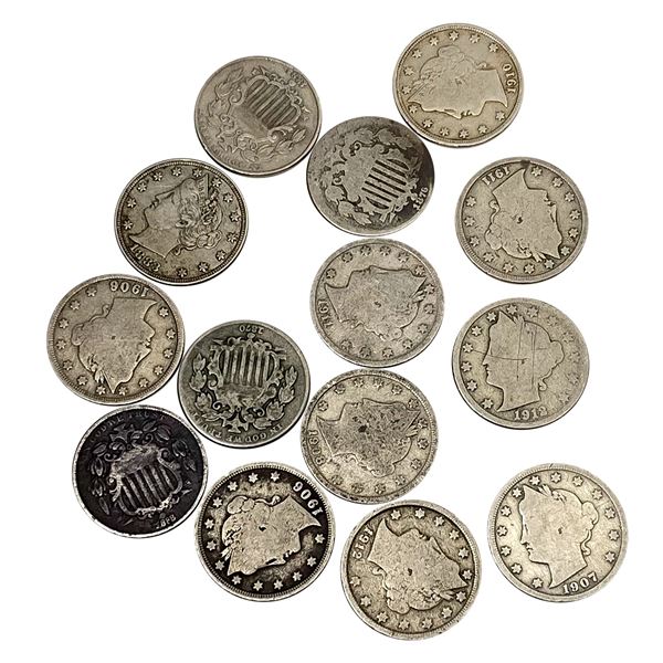 [14 Coins] 1868-1912 Liberty  & Shield Nickel Lot