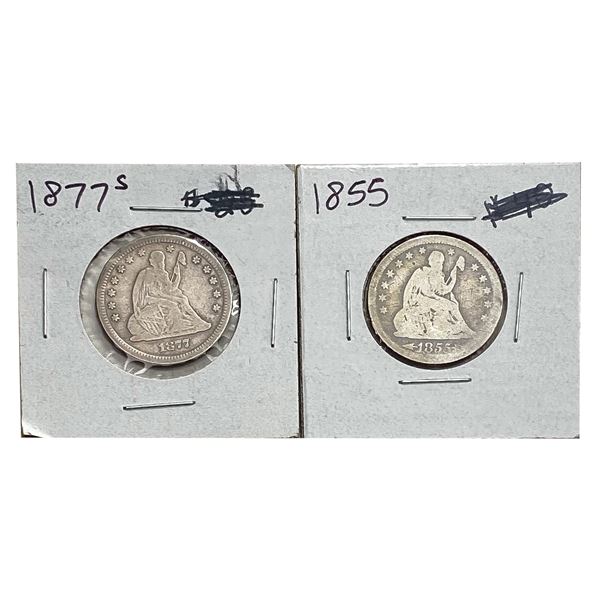 [2 Coins] 1855-1877 Seated Liberty Quarter
