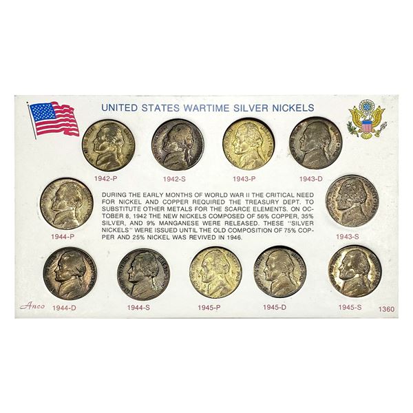[11 Coins] 1942-1945 United States Wartime Silver Nickel Set