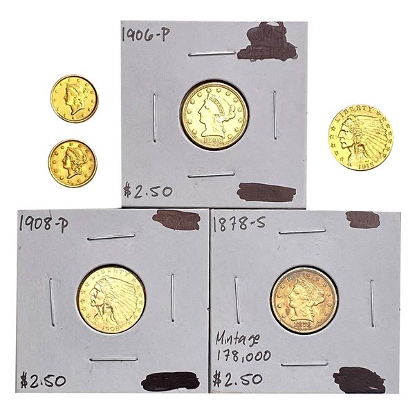 [6 Coins]1851-1915 United States Gold $1&$2.50 Lot
