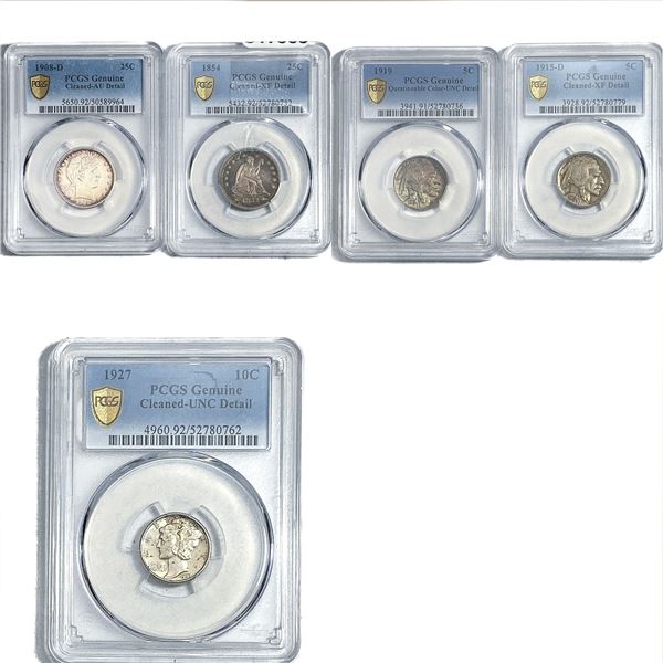 [5 Coins] 1854-1927 United States Coin Lot PCGS Genuine