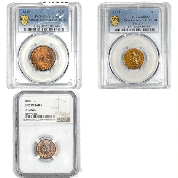 [3 Coins] 1835-1865 United States 1/2 Cent&1 Cent Lot PCGS/NGC