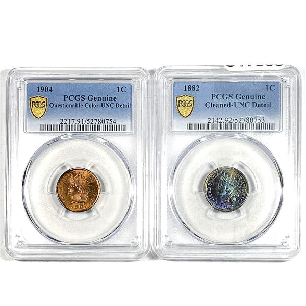 [2 Coins] 1882-1904 Indian Head Cent PCGS GenuineUNC