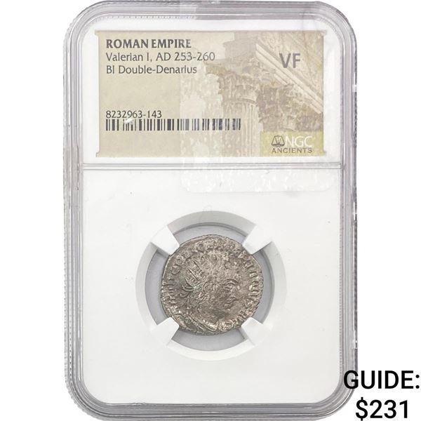 Roman Valerian I, AD 253-260 BI Double-Denarius NGC VF
