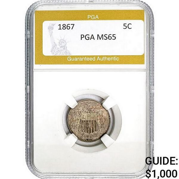 1867 Shield Nickel PGA MS65