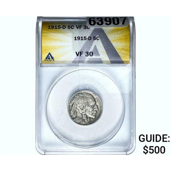 1915-D Buffalo Nickel ANACS VF30