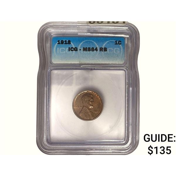 1918 Wheat Cent ICG MS64 RB