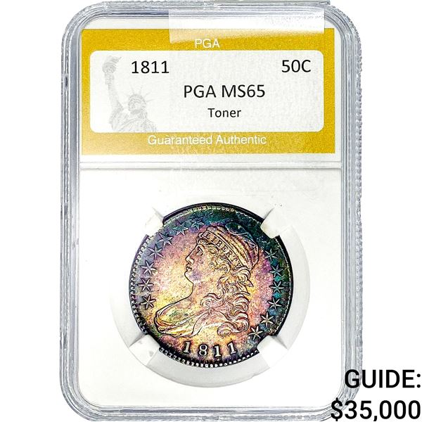 1811 Capped Bust Half Dollar PGA MS65 Toner