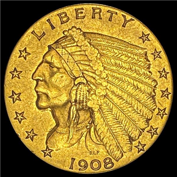 1908 Indian Head $2.5 Gold Quarter Eagle NEARLY UNCIRCULATED