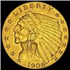 Image 1 : 1908 Indian Head $2.5 Gold Quarter Eagle NEARLY UNCIRCULATED