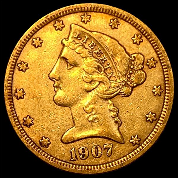 1907-D Gold $5 Liberty Half Eagle NEARLY UNCIRCULATED