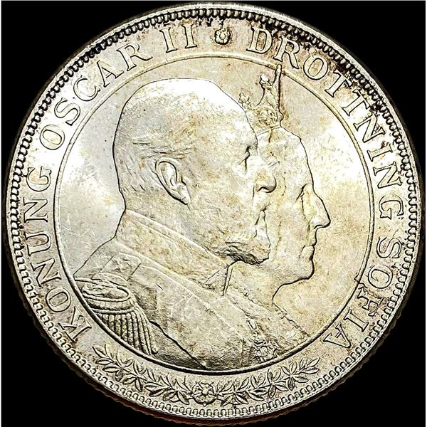 1907 Sweden Silver 2 Kronor Oscar II UNCIRCULATED