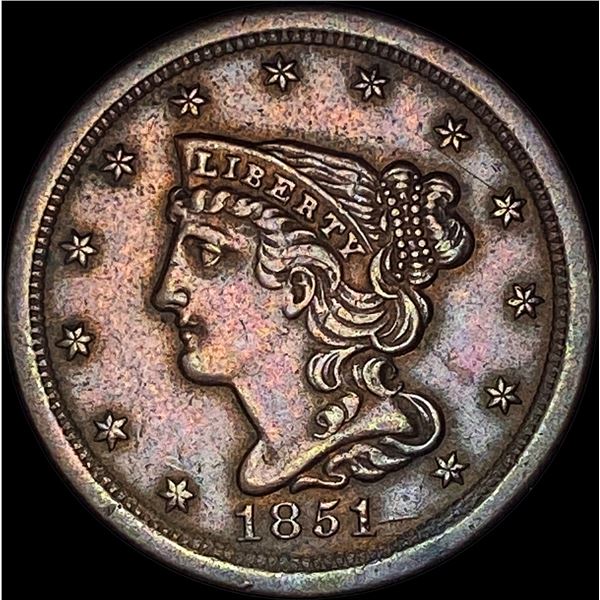 1851 Braided Hair Half Cent CLOSELY UNCIRCULATED