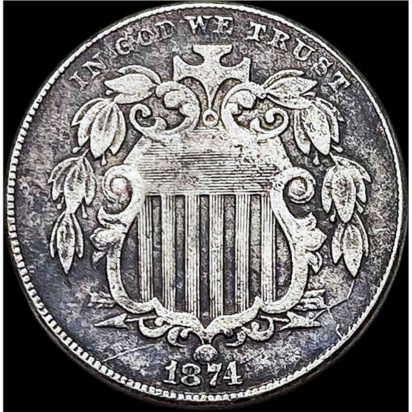 1874 Shield Nickel LIGHTLY CIRCULATED