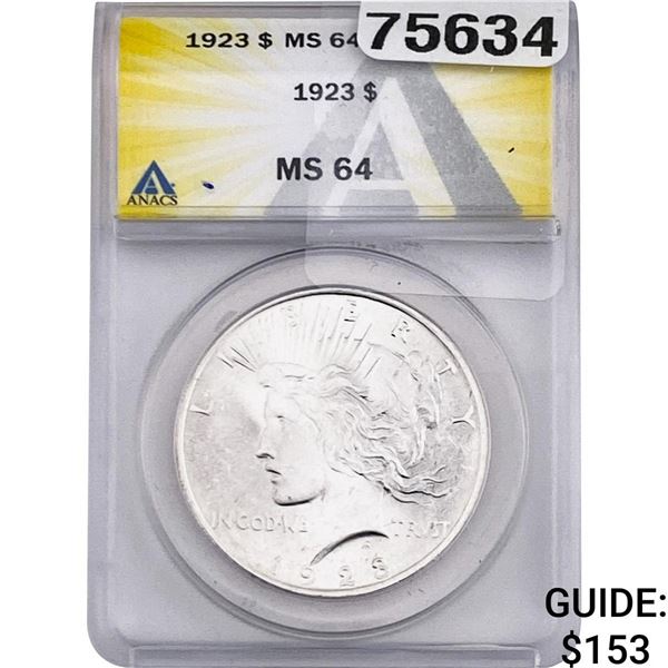 1923 Silver Peace Dollar ANACS MS64