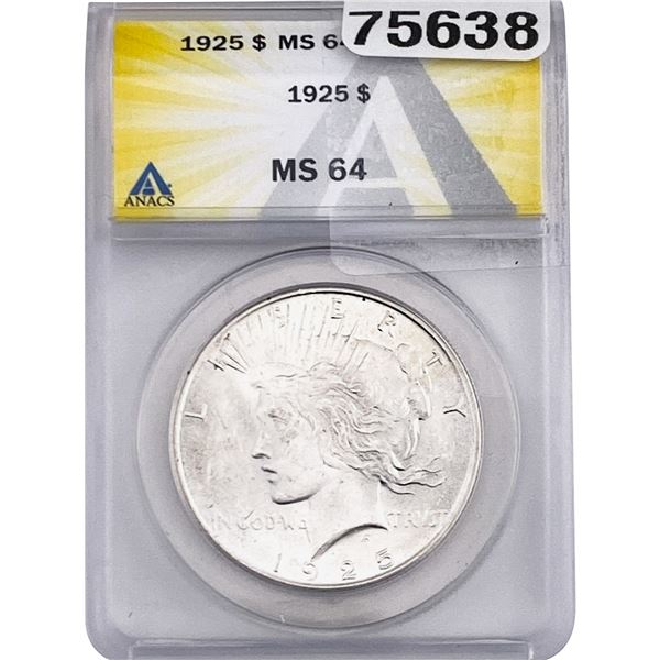 1925 Silver Peace Dollar ANACS MS64
