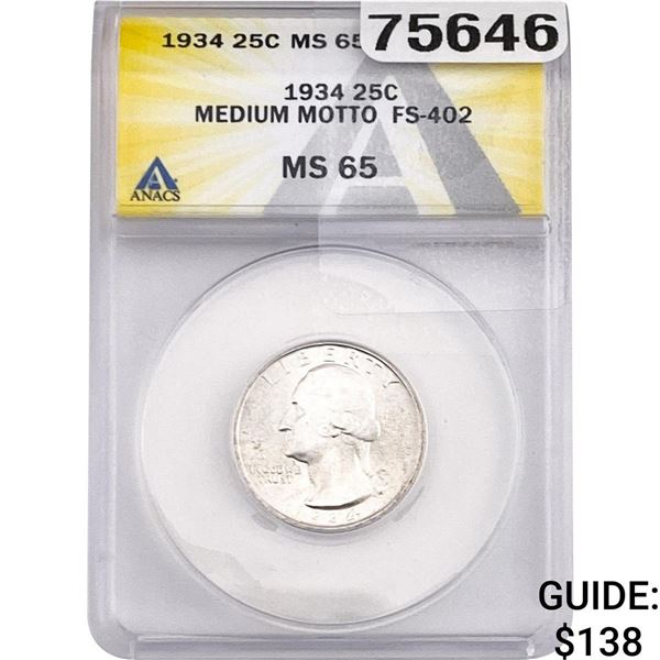 1934 Washington Silver Quarter MS65 Medium Motto